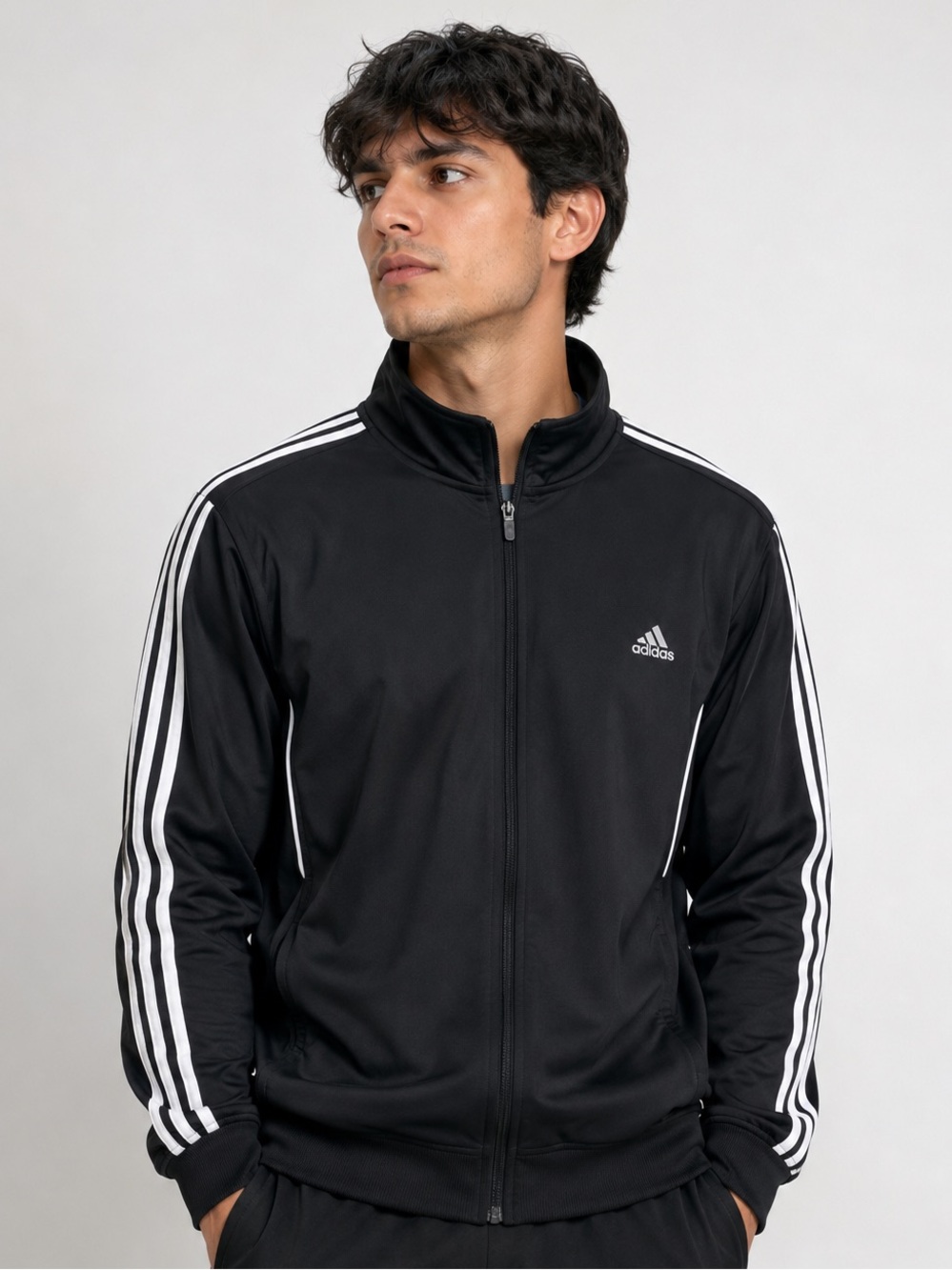 Adidas Climalite Track Jacket Men’s Large Black Full Zip 3 Stripe Athletic